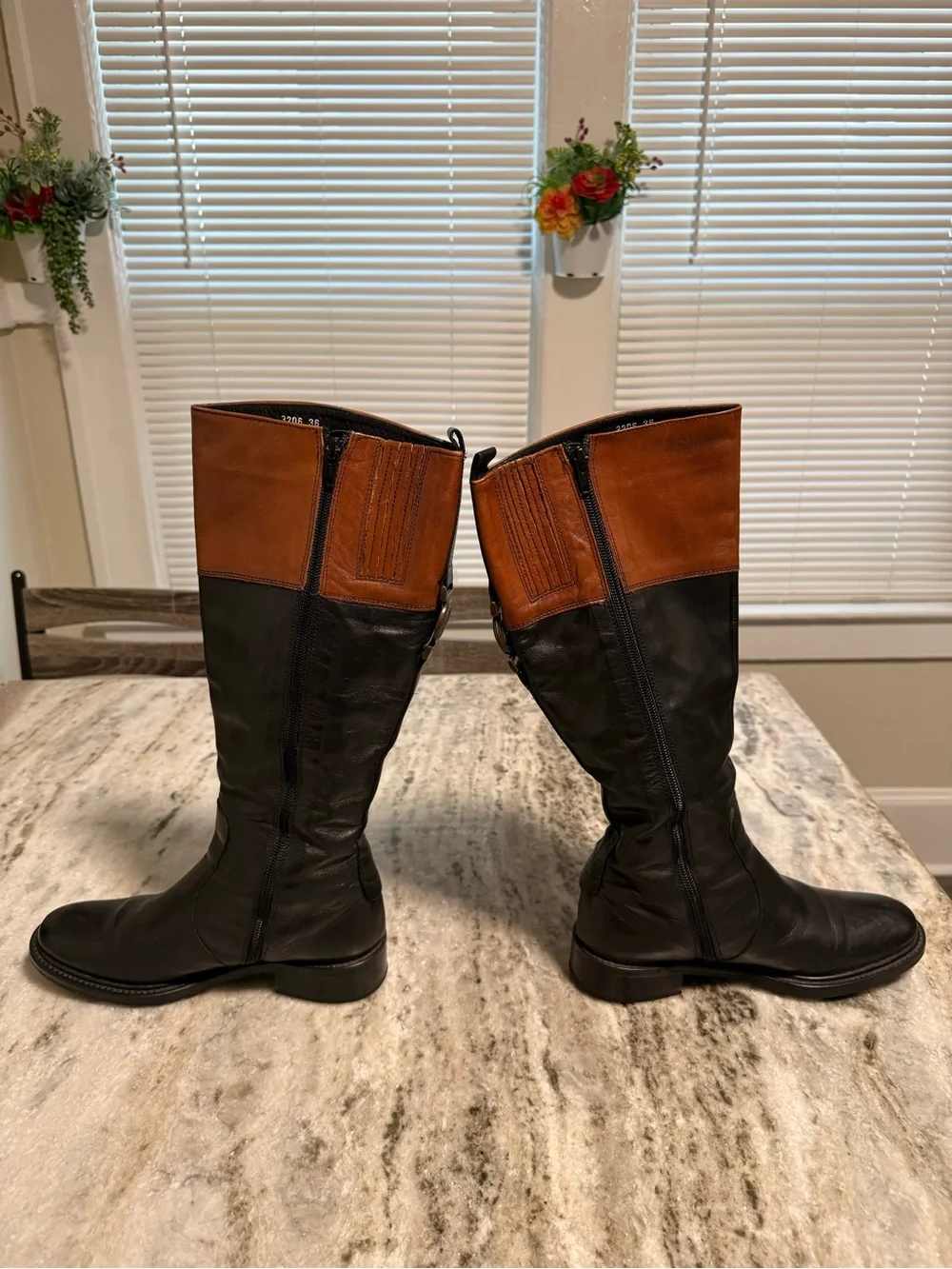 Size 36 Black & Brown Leather Tall Riding Boots